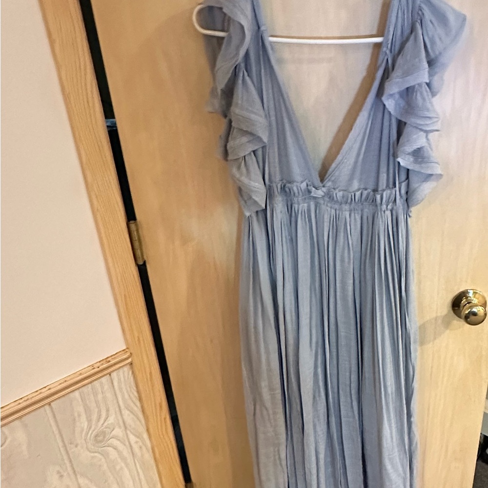 Blue Grey Ruffle Maxi Dress Boho - Picture 7 of 7
